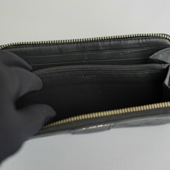 COACH Signature Canvas & Leather Zip-Around Long Wallet - Smoke Black - Used - Picture 10 of 12